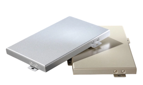 Silver and beige aluminum panels with mounting screws