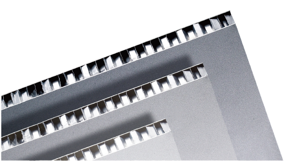 aluminum honeycomb ceiling panels stacked at an angle