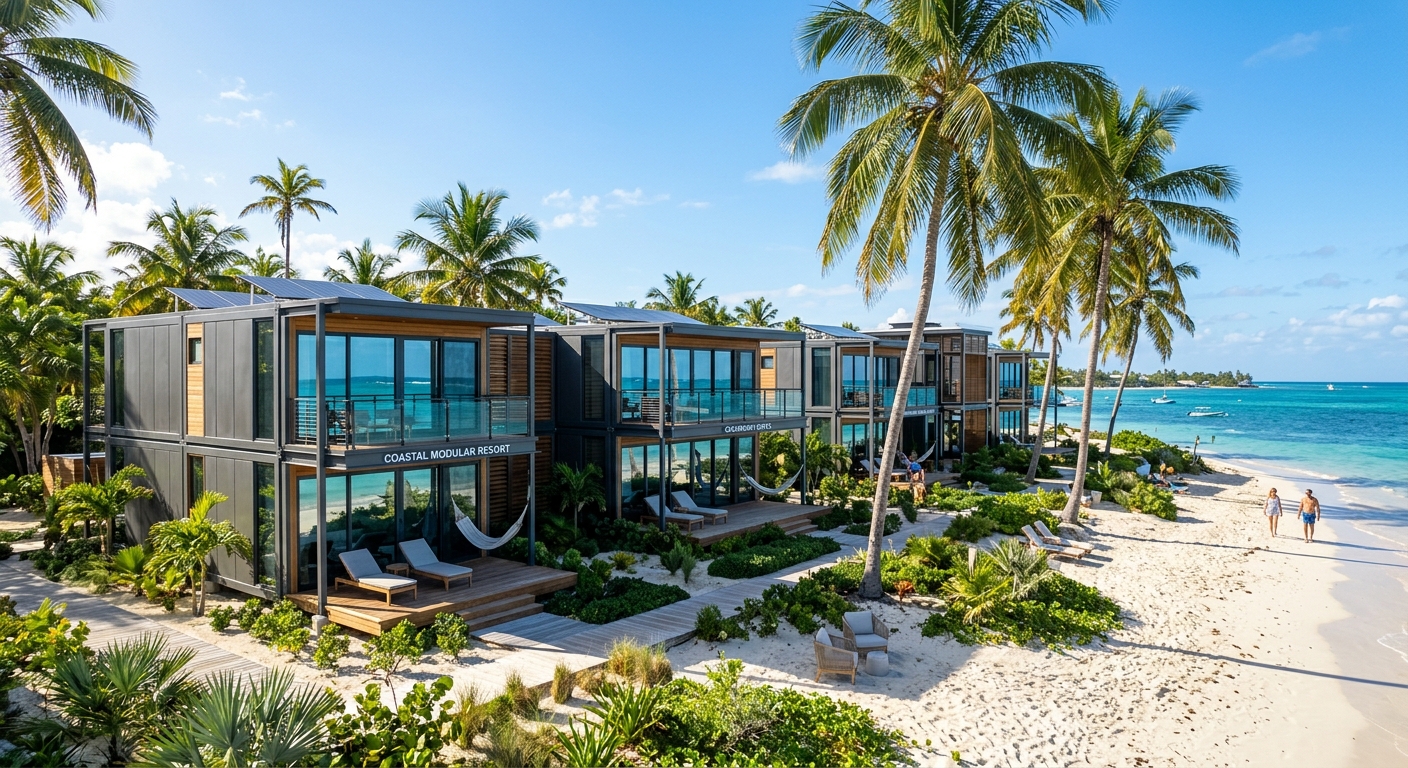 Aluminum modular building units at a tropical resort site