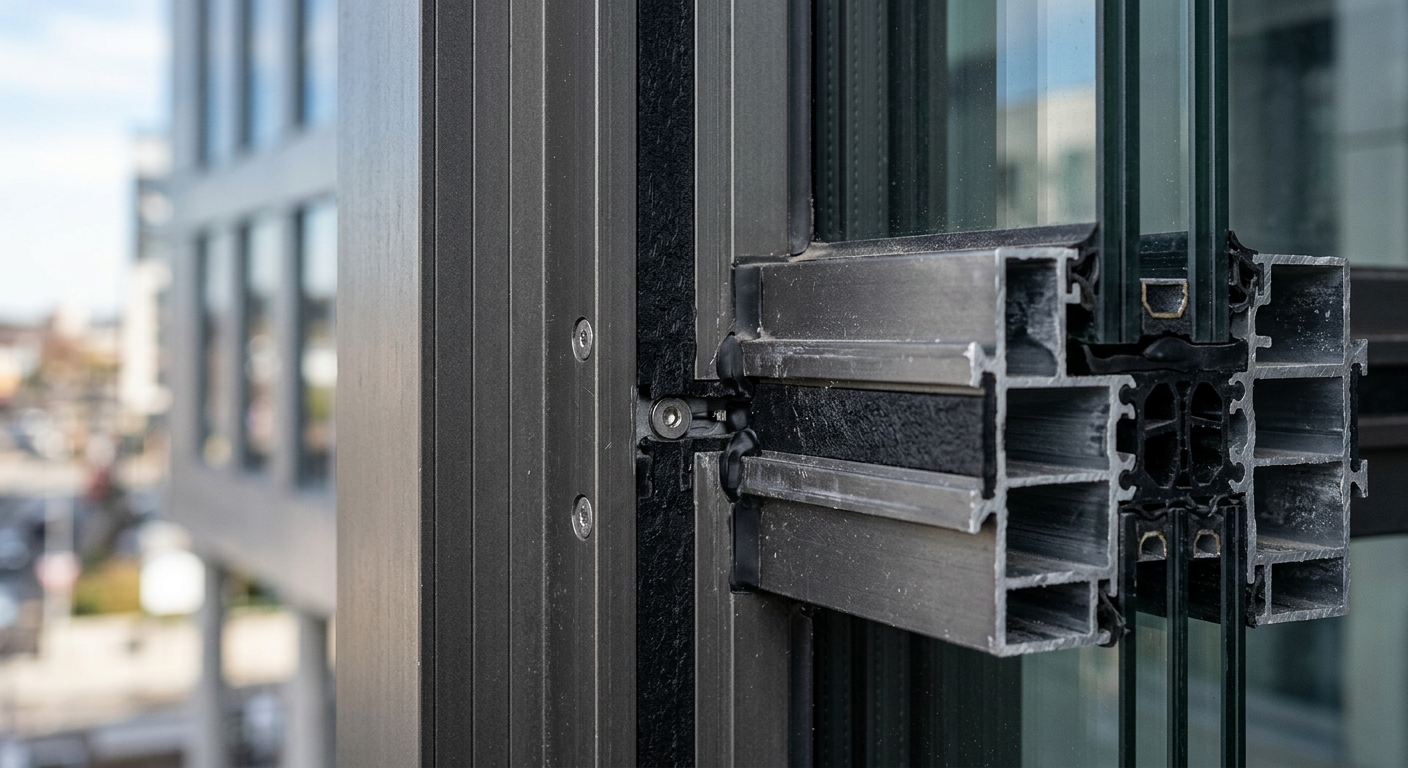 High-performance aluminum curtain wall with thermal break detail
