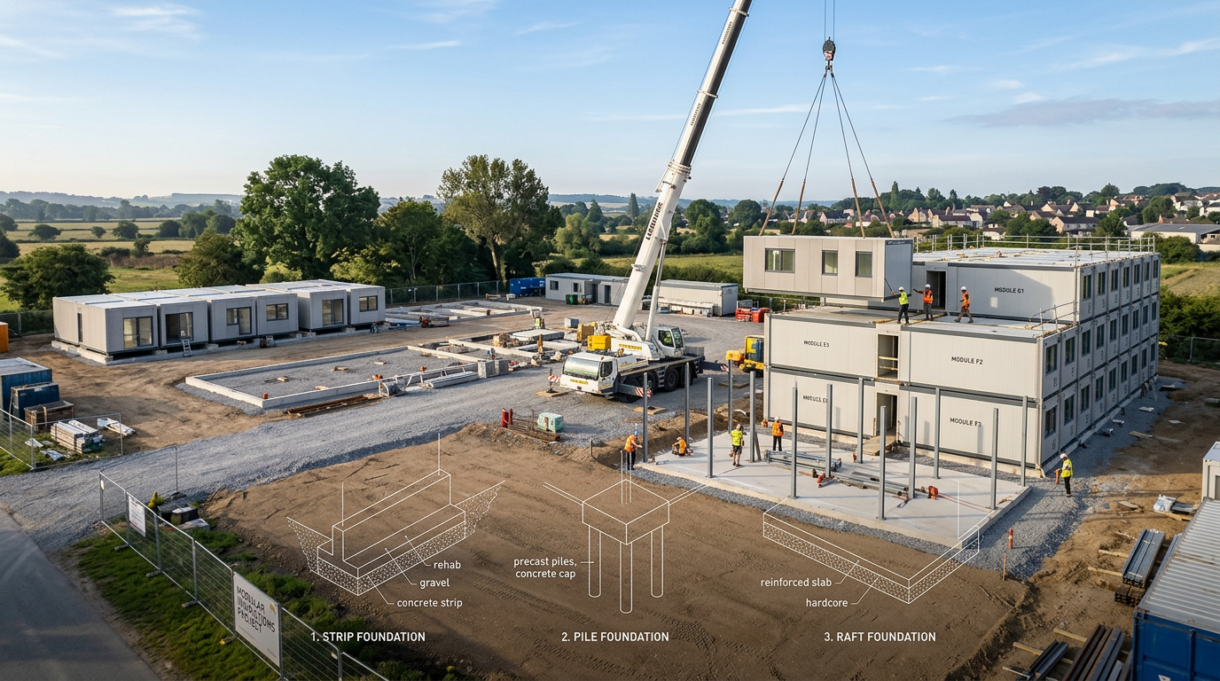 Modular Building Foundations: Strip, Pile, or Screw Pile &mdash; Which One Fits Your Site? Featured Image