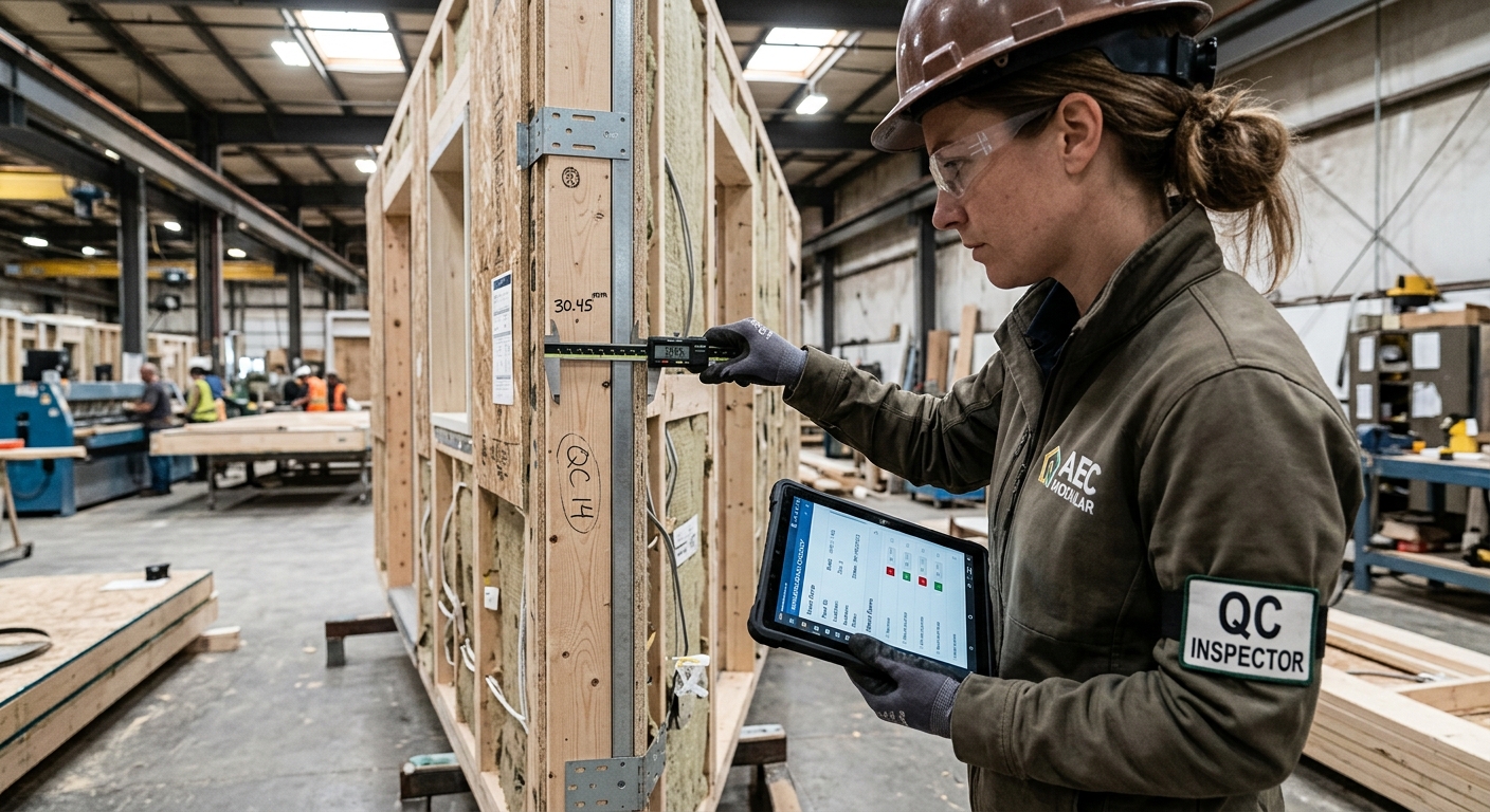 Quality control inspection of modular building panel in factory