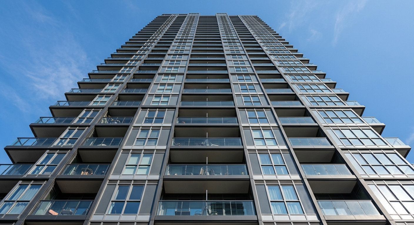 Close-up of high-rise residential aluminum window facade