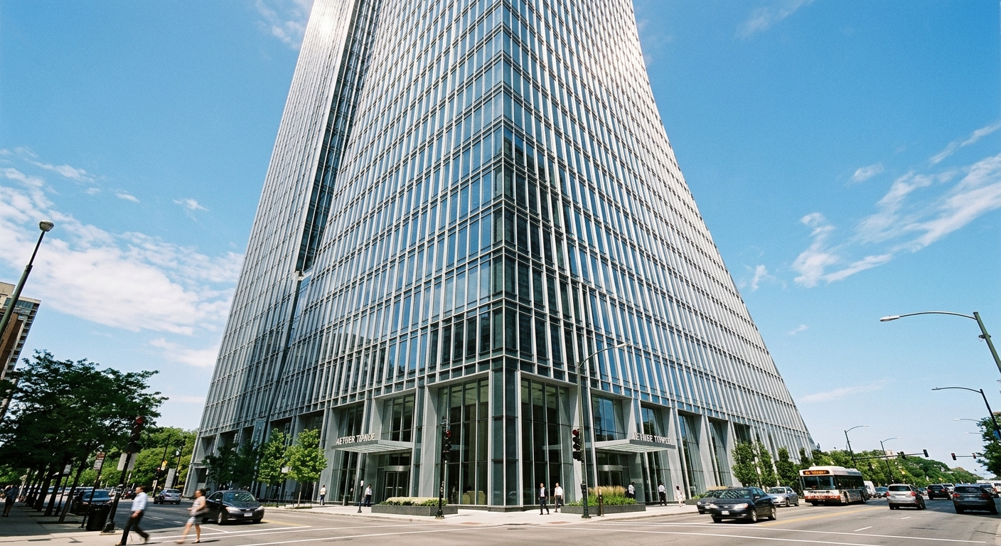 High-rise tower with aluminum curtain wall facade representing LEED certified modular construction