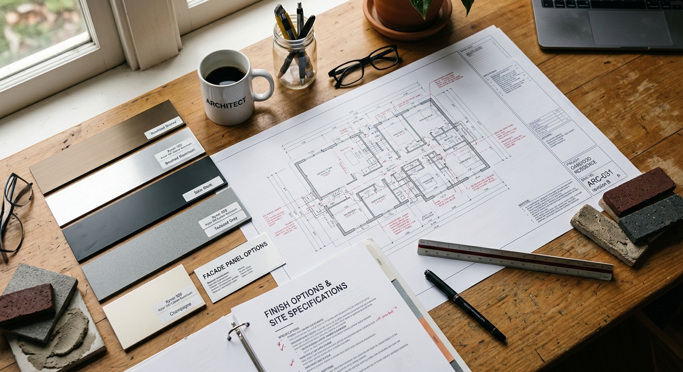 Building material samples and technical documents used for green certification compliance review