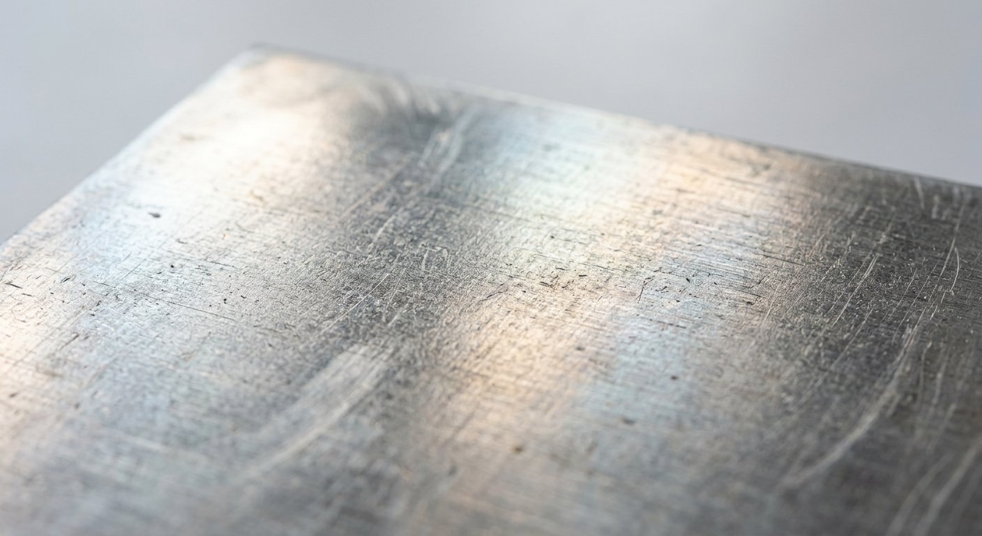 Raw aluminum surface showing natural oxide layer sheen
