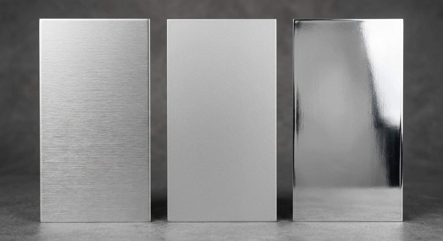 Comparison of anodized, powder-coated, and PVDF-coated aluminum finish samples