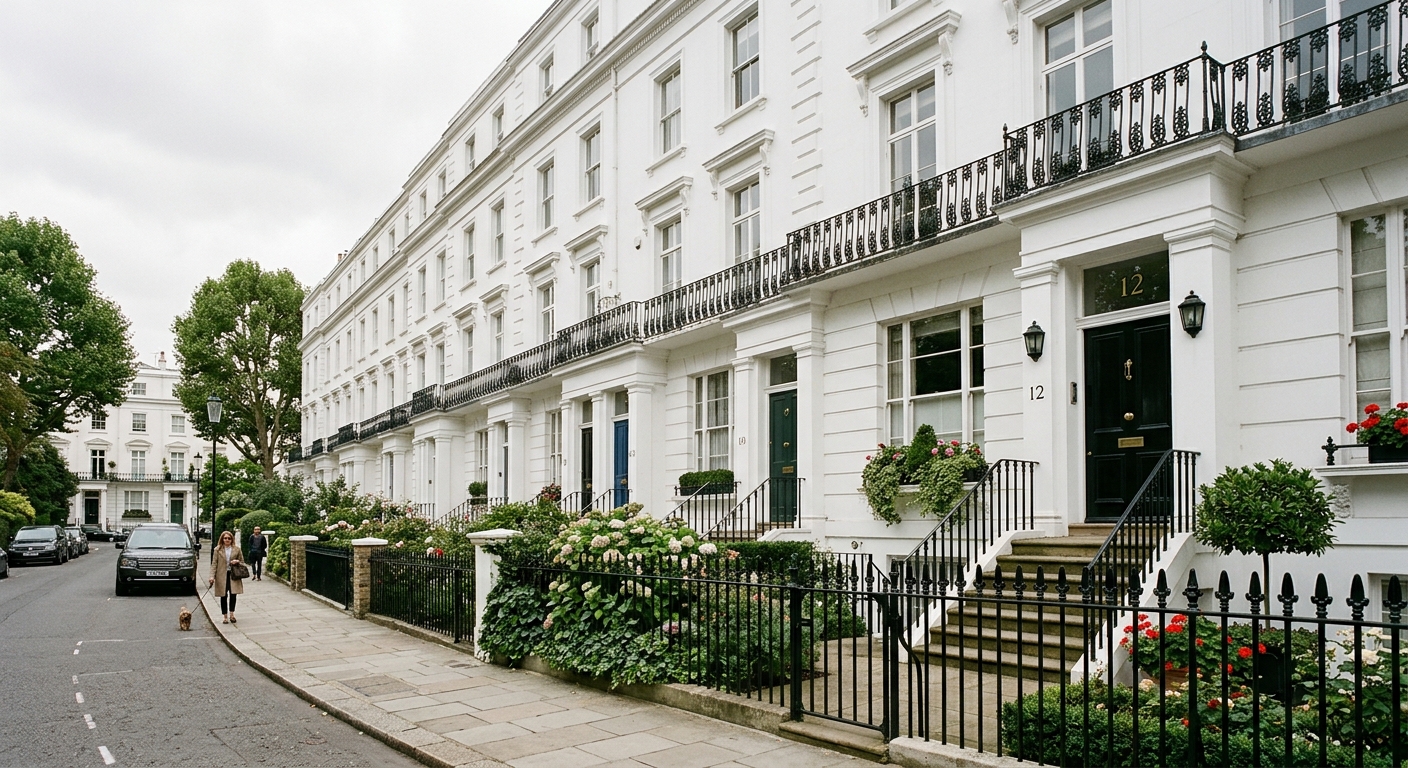 White stucco Kensington terraced houses representing premium Zone 1 student rentals
