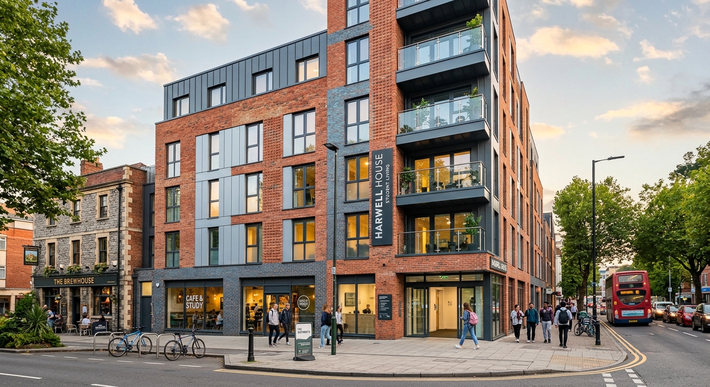 Modern UK student accommodation building exterior