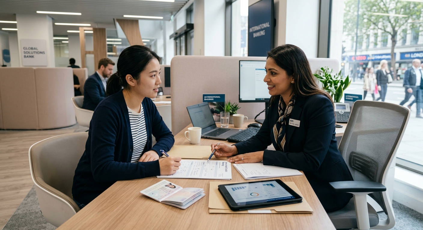 Student meeting with a bank advisor at a branch