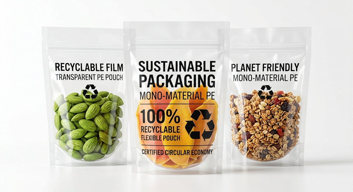 Sustainable mono-material polyethylene flexible packaging pouches