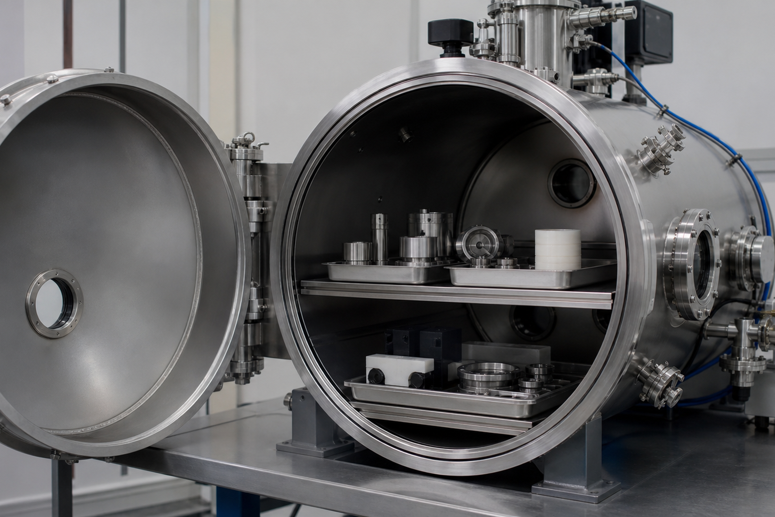 Plasma treatment chamber with internal components visible