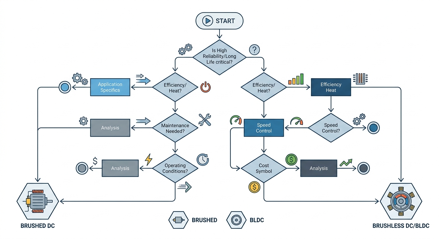 Decision flowchart for selecting brushed or brushless DC motor
