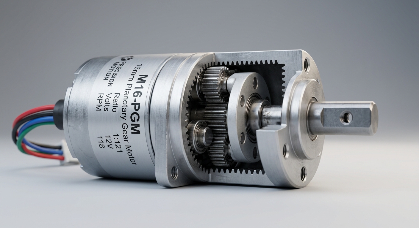 Miniature 16 mm planetary gear motor with partial cutaway