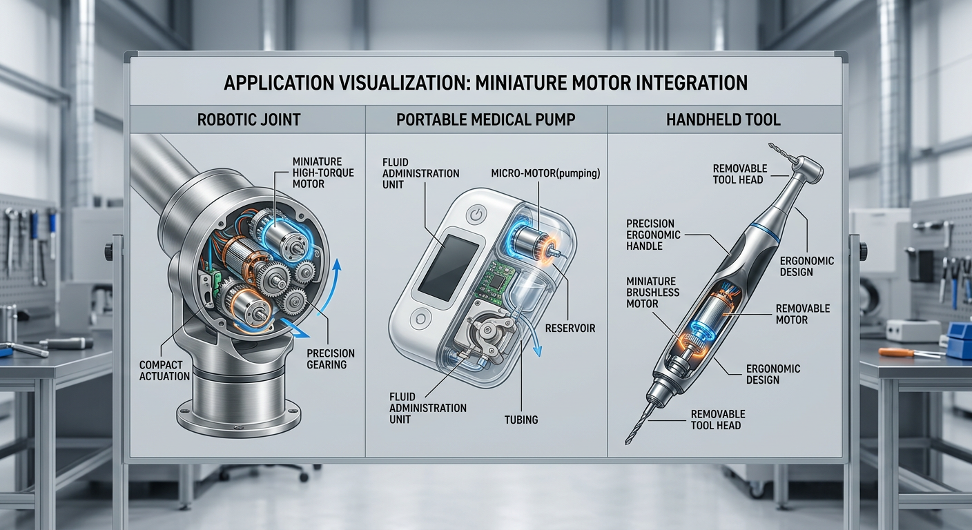 Compact motors used in robotics, medical and handheld device applications