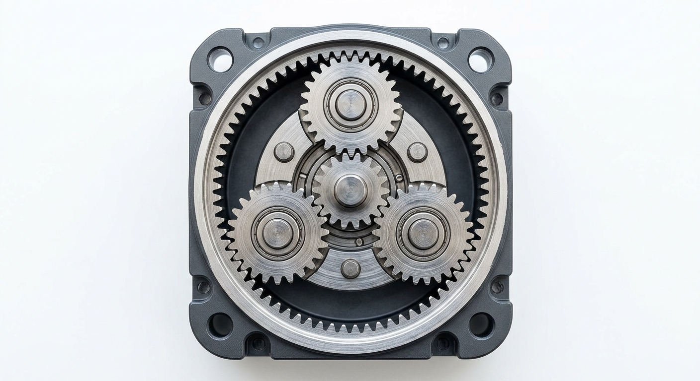 Cutaway view of a miniature planetary gearbox showing internal gear arrangement