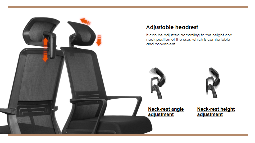 Office chair with adjustable headrest.