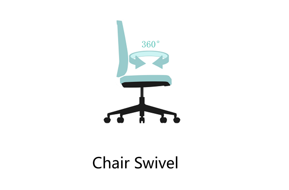 Office chair with adjustable seat height and 360° swivel.