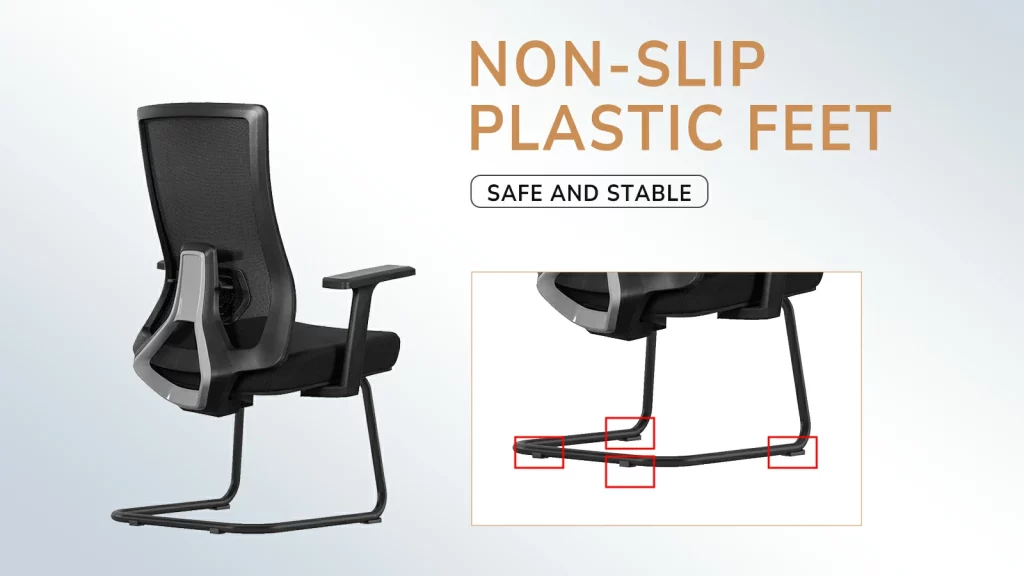 Office chair with anti-slip floor-friendly feet.