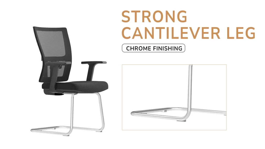 Office chair with powder-coated cantilever steel frame.
