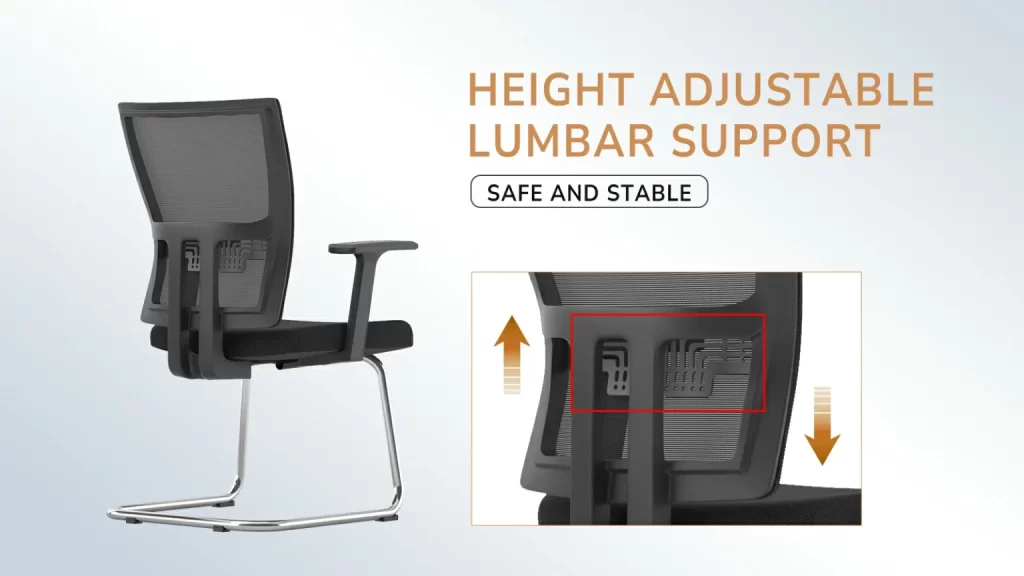 Office chair with ergonomic contoured backrest.