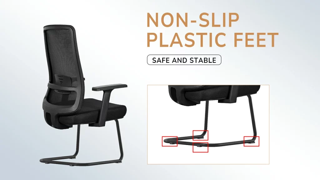 Office chair with stabilizing glide pads.