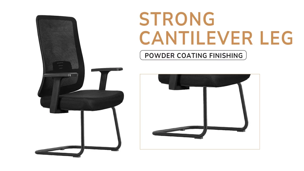 Office chair with welded cantilever support frame.