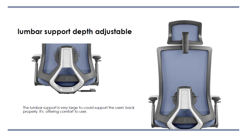 Office chair with depth-adjustable lumbar support.