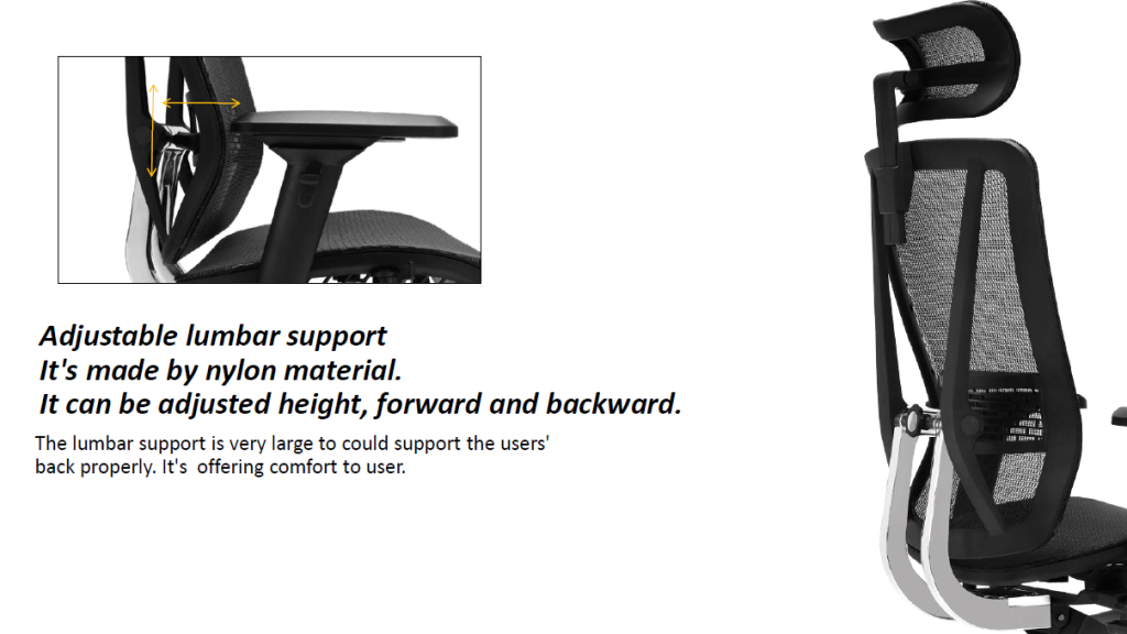 Chair with height- and depth-adjustable lumbar support.
