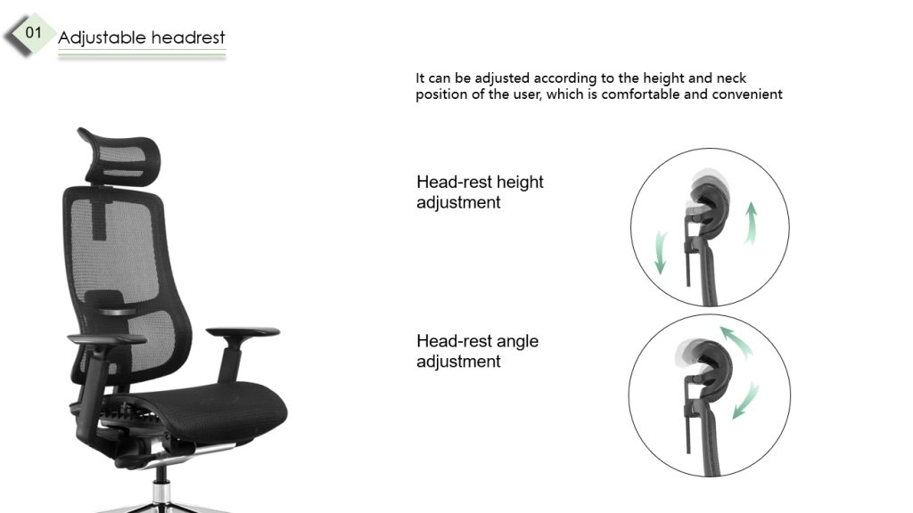Adjustable headrest for personalized neck support.
