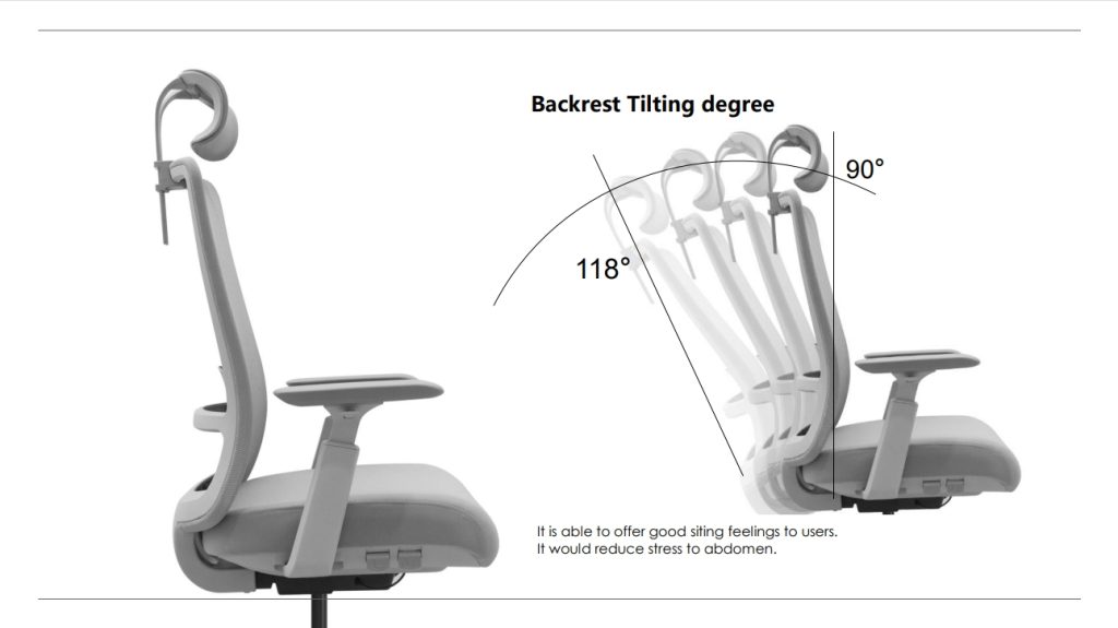 Office chair with four-position reclining backrest.