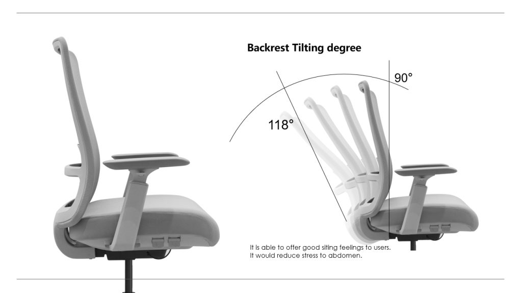 Office chair with adjustable backrest and three locking positions.