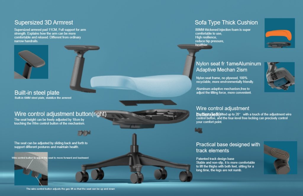 Office chair with wire controls.