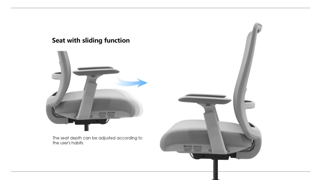 Office chair with height and depth adjustment.