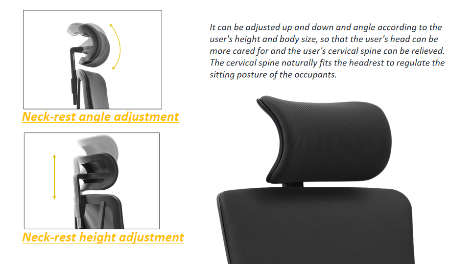 Office chair with adjustable neck and headrest.