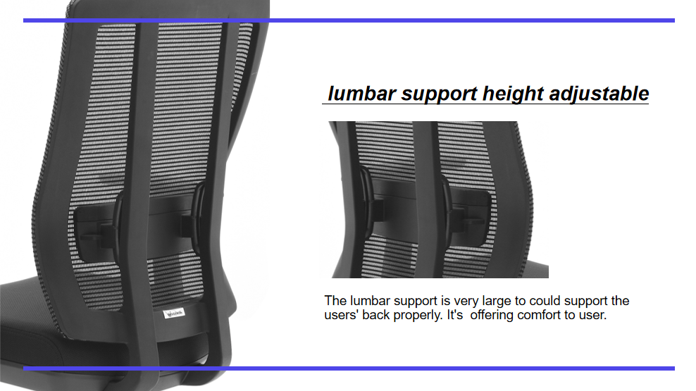 Office chair with height-adjustable lumbar support.