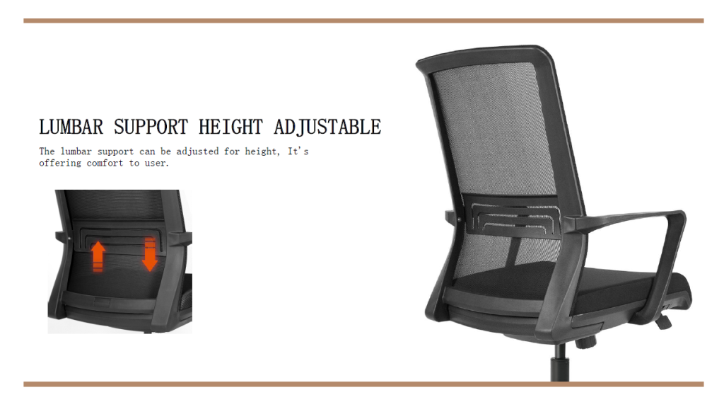 Office chair with height-adjustable lumbar support for targeted lower-back relief.