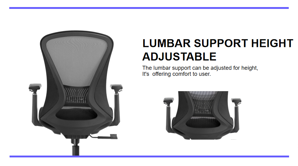 Office chair with lumbar support and depth adjustment.