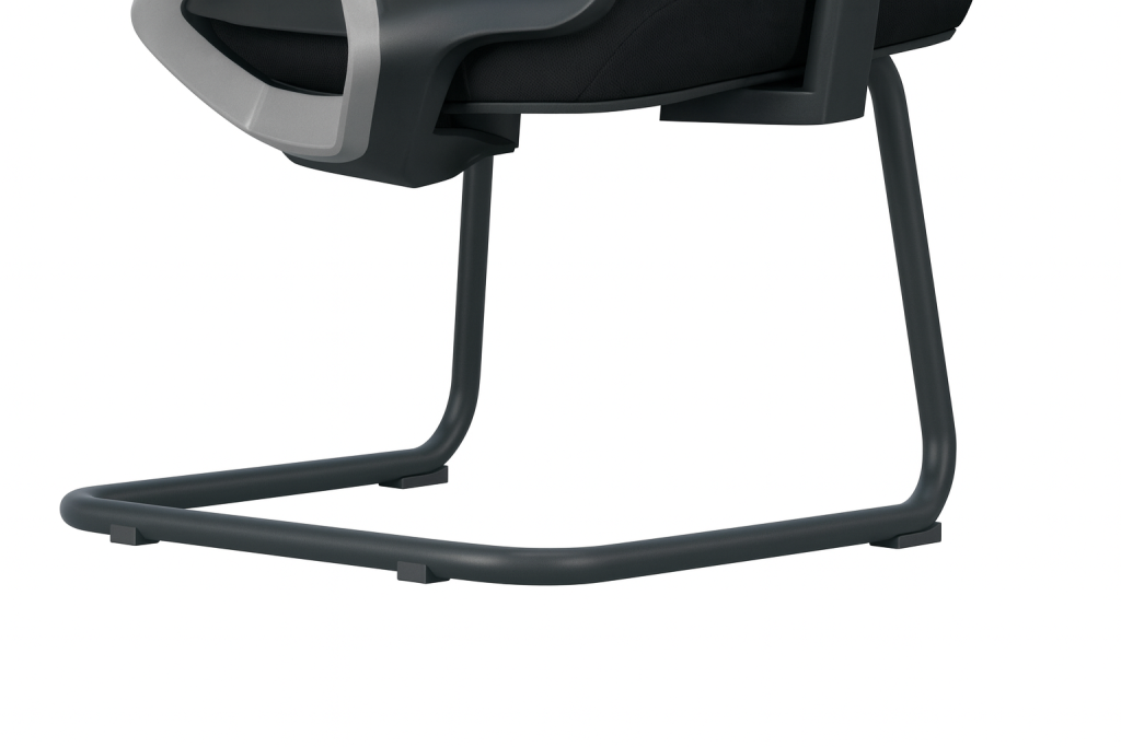 Office chair with reinforced powder-coated cantilever frame.
