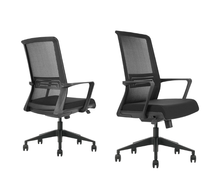 Office chair with pneumatic seat height adjustment.