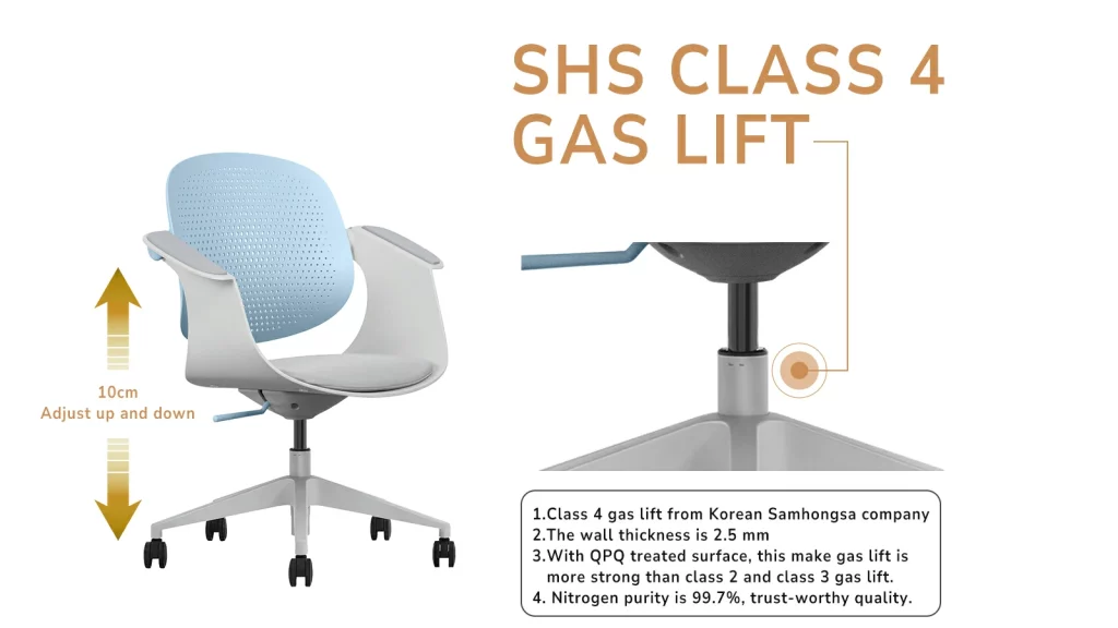 Office chair with smooth gas-lift seat height adjustment.