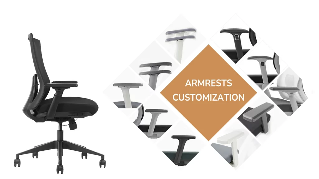 Chair armrests vary from fixed to 4D, with optional width adjustment for close, comfortable arm support.