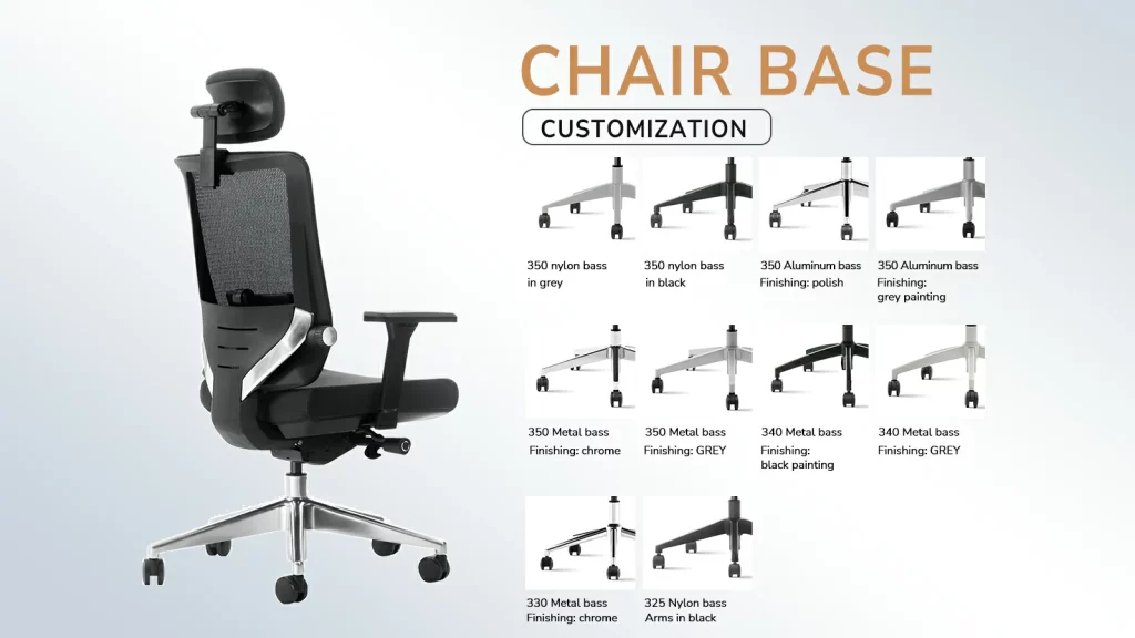 Chair base made of nylon and aluminum for strength and safety.