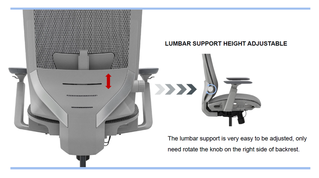 Office chair with customizable lumbar height adjustment.