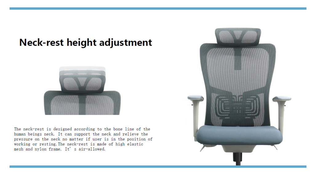 Office chair with height-adjustable headrest.