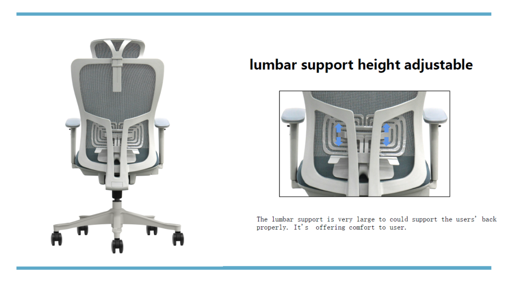 Office chair with height-adjustable lumbar support.