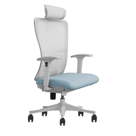 Blue fabric and mesh back ergonomic swivel office chair