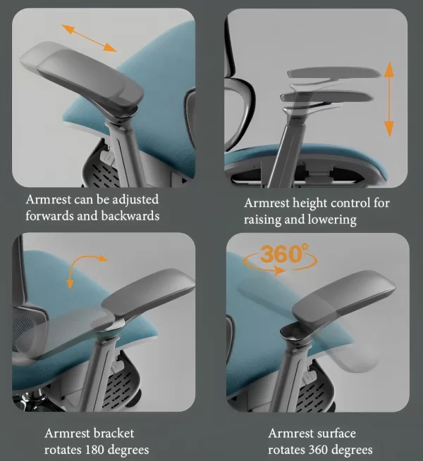 Office chair with 3D adjustable armrests.