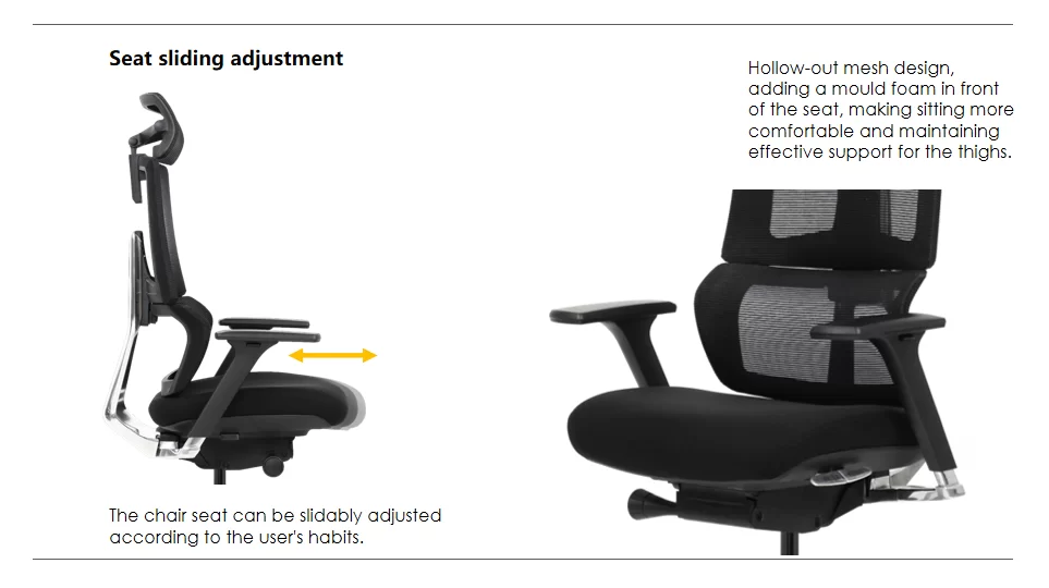 Ergonomic office chair with adjustable seat sliding mechanism