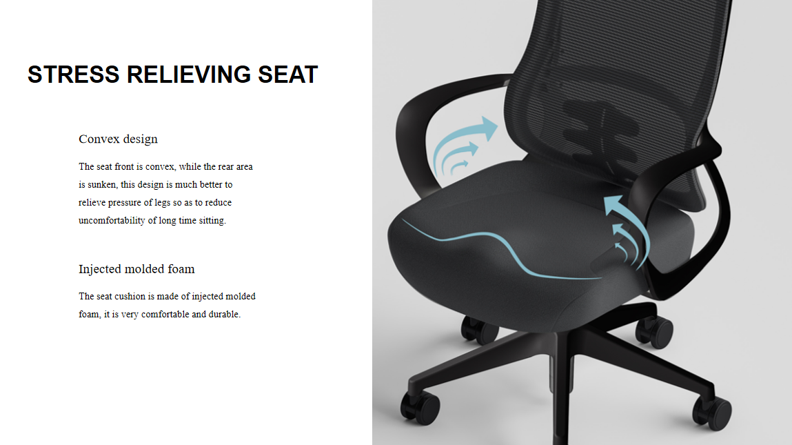 Seat with sunken rear and raised front to ease leg pressure